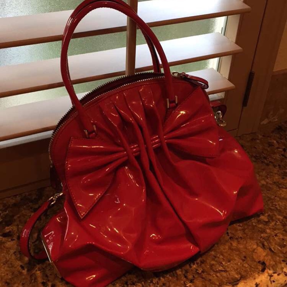 Valentino Lacca Bow Dome Satchel - Red